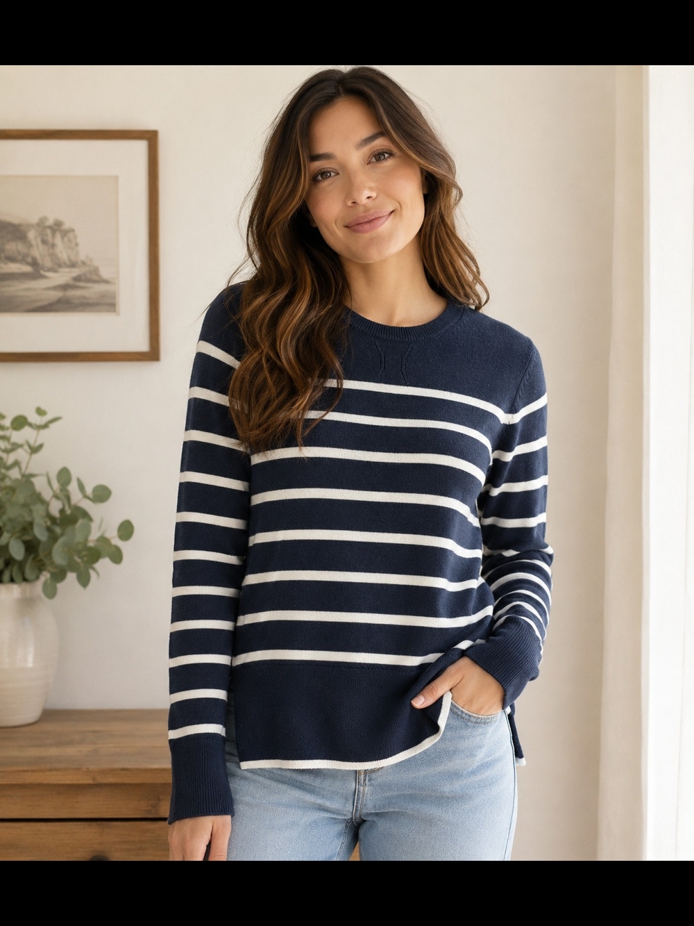 Kit + Ace Merino Wool Black & White Striped Sweater